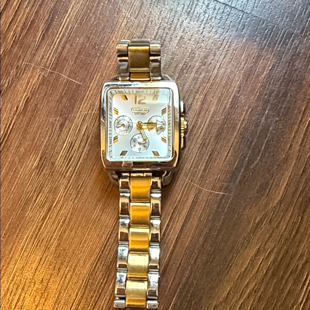 Coach Two-Tone Square Face Watch. Will need a new battery.